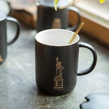 피어몰 골드 프린팅 머그 380ml 뚜껑 티스푼 포함 물잔 물컵 음료수 커피, 상세페이지 참조, A（피사의 사탑）