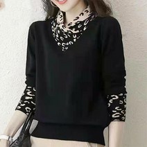 새로본 (울) 겨울764호피랑 여성니트 여자 미시라운드넥 스웨터