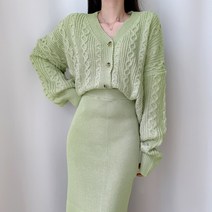 티데일리 여성용 꽈배기 니트 가디건 투피스