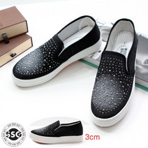 [초경량 논슬립] 신신고 여성 발편한 반짝이 큐빅 밴드 슬립온 스니커즈 운동화 일상화 굽3cm SS 8193 PD