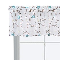 HomeyHo Rod Pocket Sheer Floral Embroidered Cafe Curtains for Kitchen Curtains Valance for Windows T, 1