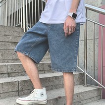 청반바지 데님팬츠 남자반바지 워싱진 와이드팬츠 7부 INSUM09