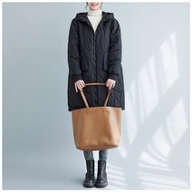 여성경량패딩 대형 다이아몬드 재킷 중간 길이 느슨한 두꺼운 코트 후드 유행 가 겨울 의류