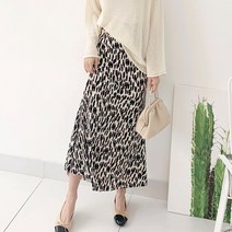 밴딩 플리츠 호피 롱 스커트_3163