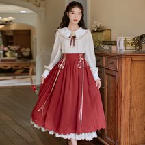 개화기 경성 스타일 사진 광고촬영 원피스 빈티지 궁중 가을 프렌치 아카데미 스커트 여 미디엄 하이웨이스트 스트랩