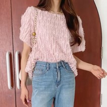 디작소 여성 여름 라이티 수술 라운드 반팔 블라우스
