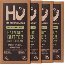 [영국발송] 4팩 Hu 초콜릿 헤이즐넛 버터 다크 초콜릿 비건 초콜릿 Hu Chocolate Hazelnut Butter Vegan Paleo Dark Chocolate Bar, 상세참조, 4개