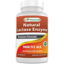 Best Naturals 천연 락타아제 효소가 함유된 락토스 불내성 완화 정제 빠르게 작용하는 고효능 락타아제 9000 FCC ALU 180개 175890, 180 Count (Pack of 1)
