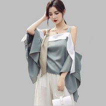 프릴 레이스 블라우스 러플 오프숄더 긴팔 여성 비대칭