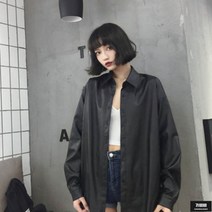 가바바 여성 라이더자켓 셔츠처럼 입는 오버핏 가죽자켓 G56208