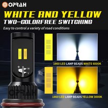 Oprah 2x Canbus 12V 24V LED 안개등 H7 H11 9006 HB4 HB3 1860SMD 7200LM 6000K 백색 앰버 자동차 운전 러, 03 9005/HB3, 01 White to Yellow