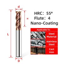 HRC55 4 플루트 합금 텅스텐 스틸 밀링 카바이드 엔드 밀 커터 커팅 도구 CNC 기계 코팅 플랫, d10xD10x75L_1pc HRC55 4F