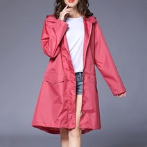 에버유어스 여성 후드 레인코트 허리 스트링 운동 등산 비옷 패션 골프비옷 다크 핑크, L
