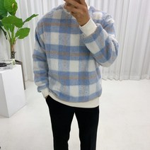 모헤어 체크 니트 맨투맨