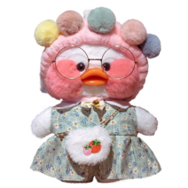 PKTOYS DIY 큐티 오리인형 크로스백 뽀글이 토이 캐릭터 빵빵덕 오리 인형 숄더백 크리스마스 명절 선물, 어깨 가방 컬러 볼 헤어 벨트 그린 스커트 딸기, 흰 오리 어깨 가방