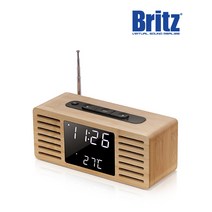 브리츠 BZ-E2R 우드 LED 탁상시계 FM 라디오 알람 날짜 온도 고성능 스피커 USB 건전지