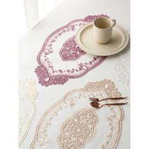 화장대 콘솔 레이스 자수 테이블매트 4색 식탁 세팅 파티 데코 협탁 웨어 카페 장식 꾸미기 러너, 아이보리