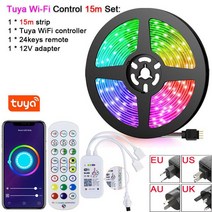 누워서불끄기 Tuya스마트 LED 스트립 조명 12V RGB 밝기 조절 5050 음악 플렉서블 테이프 IR 원격/블루투스, [13] Tuya wifi Set 15M, [02] US