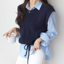 제니트 여성 루즈핏 라운드넥 레이어드 스트링 니트 조끼 베스트 언빌스트링