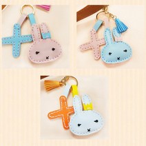 어린이 문화교실 토끼 가죽키링 DIY 만들기키트 오감수업 유치원 교회, 1개, F-15 화이트