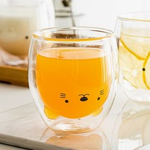 썸띵 뒤집어진 페이스 이중 내열 유리 컵 머그컵 꽃차 티 홍차 과일차 커피 250ml, 1개, 고양이 250ml