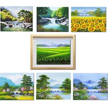 ( 그린 진품 그림 ) 건강 재물 행복 풍수 물 풍경화그림 풍수에 꼭 걸어야 하는 산수화 풍경 생기 그림 유화 액자 현관 거실 침실 복도 사무실 사업장 추천 연화랑, 27번 그림