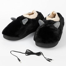 풋워머 사무실 usb 온열 발난로 보온기 방석 Usb 풋 워머 조절 가능한 온도 가열 풋 워머 탈착식 및 빨 플러시 귀여운 슬리퍼 겨울 따뜻함 액세서리, 검은색 USB, 40-41