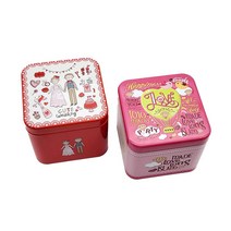 일러스트 사각 철제 보석 틴케이스 2종 세트, 커플, 열기구, 1세트