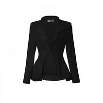 승마복 조끼 하이브리드 여성 캐주얼 오피스룩 Dressy Double Notch Lapel Sharp Shoulder Pad 싱글 버튼 Peplum Comfy Blazer, 중간, 블랙 드레시 amp 프리미엄 웨