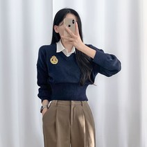 티데일리 여성용 와펜 자수 브이넥 니트