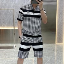 꽃소담 남자 체크 여름 반팔 트레이닝세트 상하복 QQA473