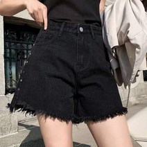 블랙 데님 반바지 여성 여름 느슨한 하이 웨이스트 트렌디 한국 스타일 올 매치 와이드 레그 탄력 레트로 올드 스트리트 시크