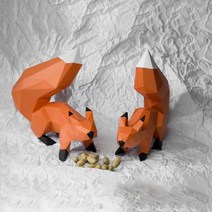 다람쥐 동물 3D 입체 종이 DIY 페이퍼크래프트 대형 장식 헌팅트로피, 다람쥐 2마리 DIY 제품입니다