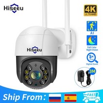 Hiseeu 스마트 와이파이 PTZ 카메라 8mp 4K 5x 디지털 줌 AI 모션감지 ONVIF 무선 CCTV IP카메라 홈 시큐리티 보호, 옵션-08.8MP (4K) 64G카드_옵션-01.CN