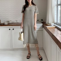 퍼니걸스 6433 라운드 스프라이트 밑단 프릴 반팔 롱 원피스 여성의류