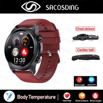 스마트 워치 남성용 ECG PPG 스포츠 360x360 HD 화면 혈당 심박수 혈압 모니터 온도계 신제품, 8.SilicaGel Red ECG - Blood ox