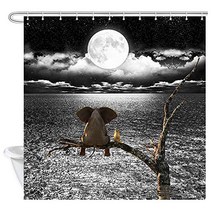 JAWO Funny Animal Shower Curtain Cute Elephant Sitting on Tree Branch Look Moon Black and White Oce, 1