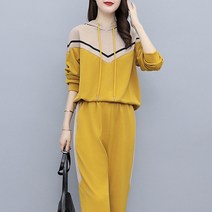 셀럽당 봄 배색 맨투맨 트레이닝 투피스 빅사이즈 여 루즈핏 슬림핏 캐주얼 세트