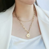 노이드비 써지컬스틸 굵은체인 양면골드 코인목걸이