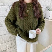 [드레스날다] 스트리밍 꽈배기 루즈핏 라운드 니트(mknit1374)