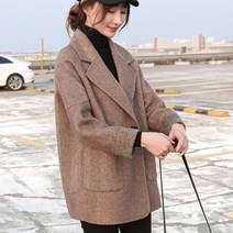 DFMEI 여성용 패션 헤링본 패턴 울 정장 재킷 여성용 중간 길이