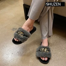 왕체인 포인트 여성 털 슬리퍼 bt809