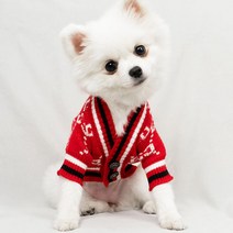 헤이썬썬 애견 애묘 니트 명품옷 가디건 레드 강아지옷(XXL까지), L(3KG~4KG)
