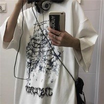 소방호스 고스 블랙 레터 해골 오버사이즈 티셔츠 여름 캐주얼 루즈 반팔 플러스 사이즈 상의, [02] WHITE, [01] M
