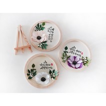 미담캘리 아네모네 우드링16cm 캘리그라피반제품DIY액자 플라워페이퍼아트피스 꾸밈조각, 보라