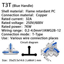 범용 소형 와이어 커넥터 조명 푸시 인 도체 터미널 블록 고속 케이블 222X 212, T3T (Blue Handle), 2 PCS