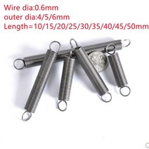 방진 스프링 10pcs 0.6x456x20253035404550mm 0.6mm 스테인레스 스틸 인장 후크 연장 길이 15mm 60mm, 6mm