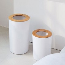 원목 블랙 뚜껑 없는 쓰레기통 인테리어 원형 모양 고급 대나무 집성목 소재 뚜껑 휴지통 소 오픈형, 화이트