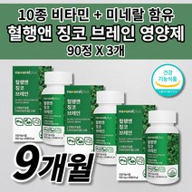 두뇌 건강 머리 뇌 세포 혈관 확장 혈액순환 혈행 기억력 기능 저하 개선 노화 예방 에좋은 식품 음식 식약처인증 은행잎추출물 10종 멀티 비타민 미네랄 징코 브레인 영양제 90정, 3개