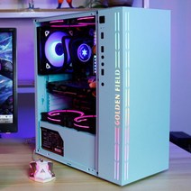 DIY수냉식 게이밍 데스크탑 케이스 강화 유리 ATX 커스텀PC 케이스 쿨링팬 세트, 아이스블루